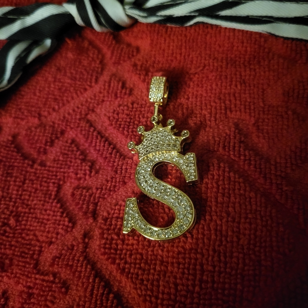 Men's (S) Goldtone Rhinestones Crown Pendant